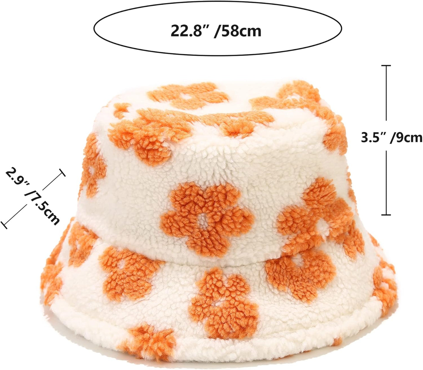 Winter Warm Plush Fuzzy Bucket Hat Faux Fur Daisy Flowers Shearling Fisherman Hats for Women