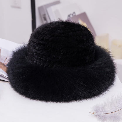 Mink Hat Real Fur Hat Knit Furry Womens Russian Hat Fur Hat for Women with Elastic