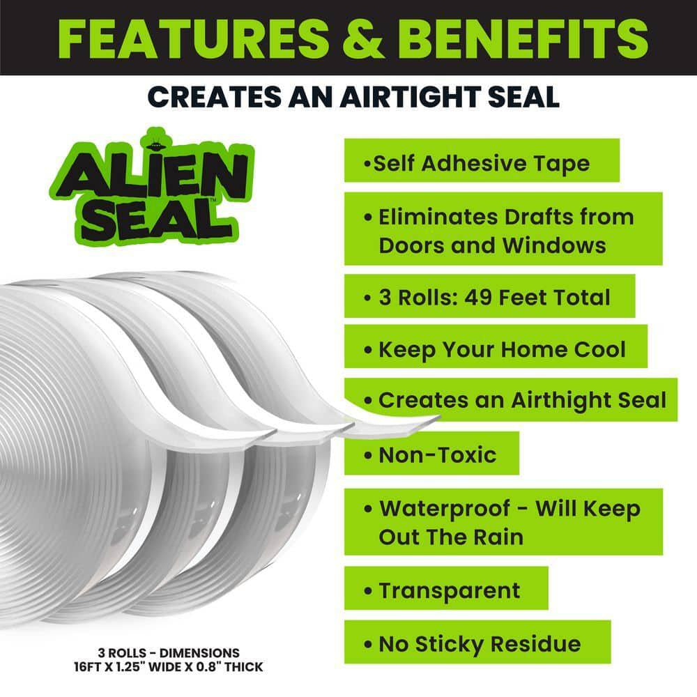 Alien Seal 1.4 In. X 49 Ft. Transparent Anti-Draft Insulation Seal Tape (3-Pack)