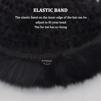 Mink Hat Real Fur Hat Knit Furry Womens Russian Hat Fur Hat for Women with Elastic