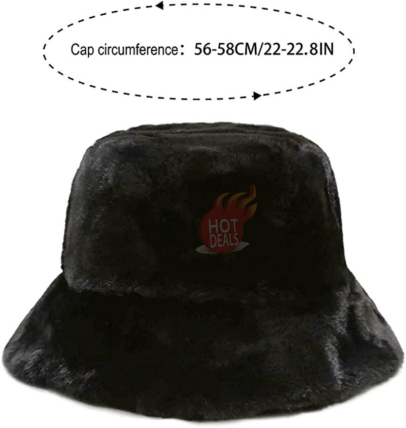 Women Winter Plush Bucket Hat Warm Solid Color Faux Fur Fisherman Cap