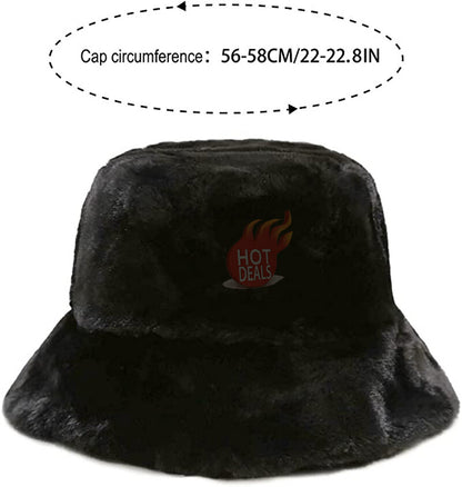 Women Winter Plush Bucket Hat Warm Solid Color Faux Fur Fisherman Cap