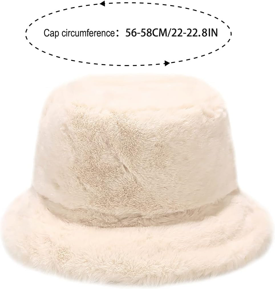 Faux Fur Bucket Hat – Fluffy Fuzzy Plush Warm Winter Hat Soft Cozy for Women Men Teens