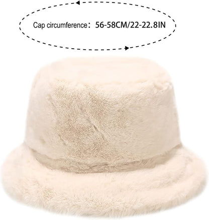 Faux Fur Bucket Hat – Fluffy Fuzzy Plush Warm Winter Hat Soft Cozy for Women Men Teens