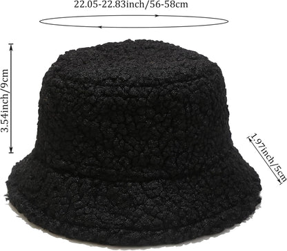 Winter Warm Plush Fuzzy Bucket Hat Faux Fur Shearling Fisherman Hats for Women