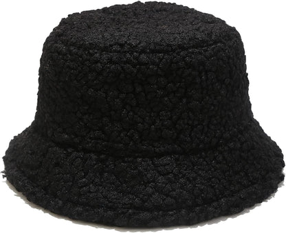 Winter Warm Plush Fuzzy Bucket Hat Faux Fur Shearling Fisherman Hats for Women