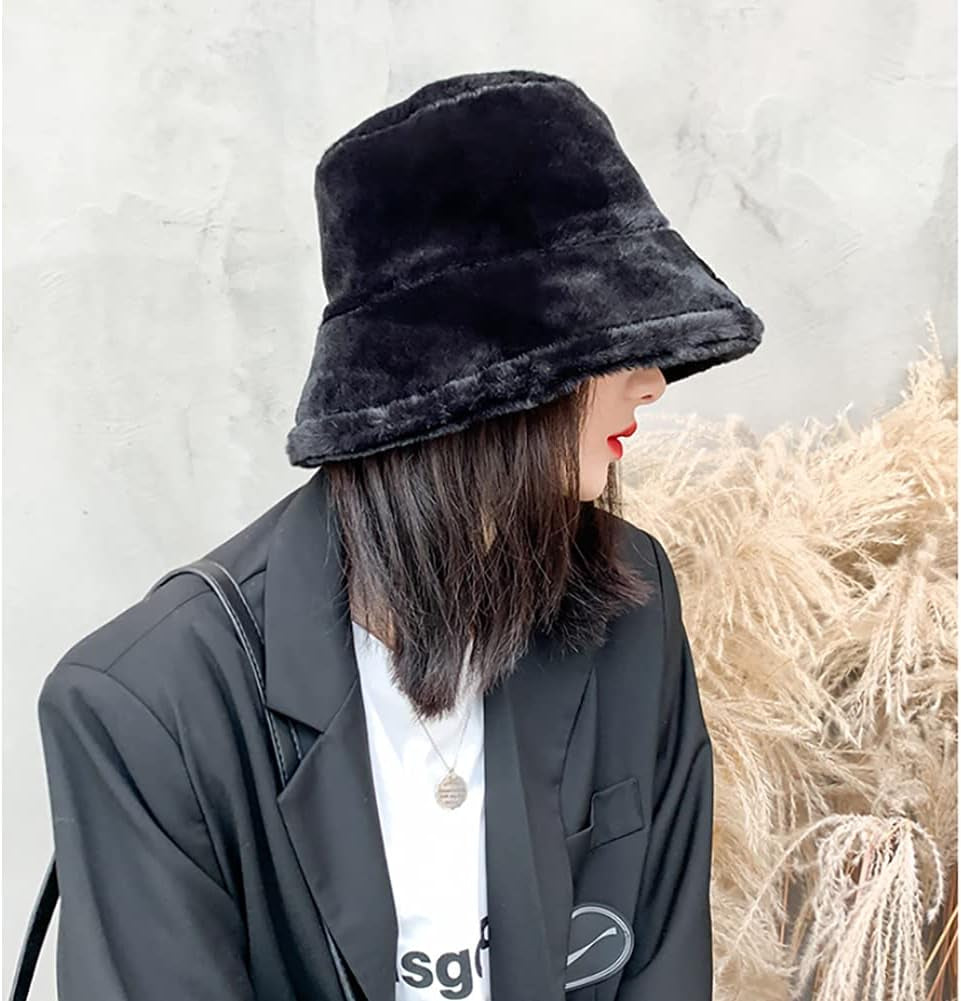 Faux Fur Bucket Hat – Fluffy Fuzzy Plush Warm Winter Hat Soft Cozy for Women Men Teens