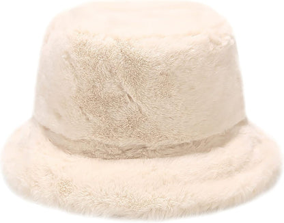 Faux Fur Bucket Hat – Fluffy Fuzzy Plush Warm Winter Hat Soft Cozy for Women Men Teens