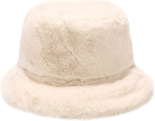Faux Fur Bucket Hat – Fluffy Fuzzy Plush Warm Winter Hat Soft Cozy for Women Men Teens