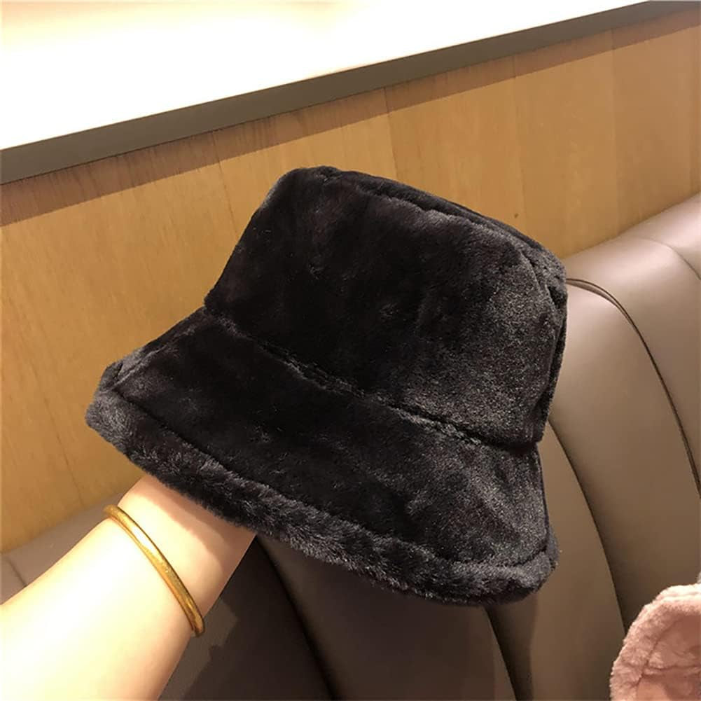 Faux Fur Bucket Hat – Fluffy Fuzzy Plush Warm Winter Hat Soft Cozy for Women Men Teens