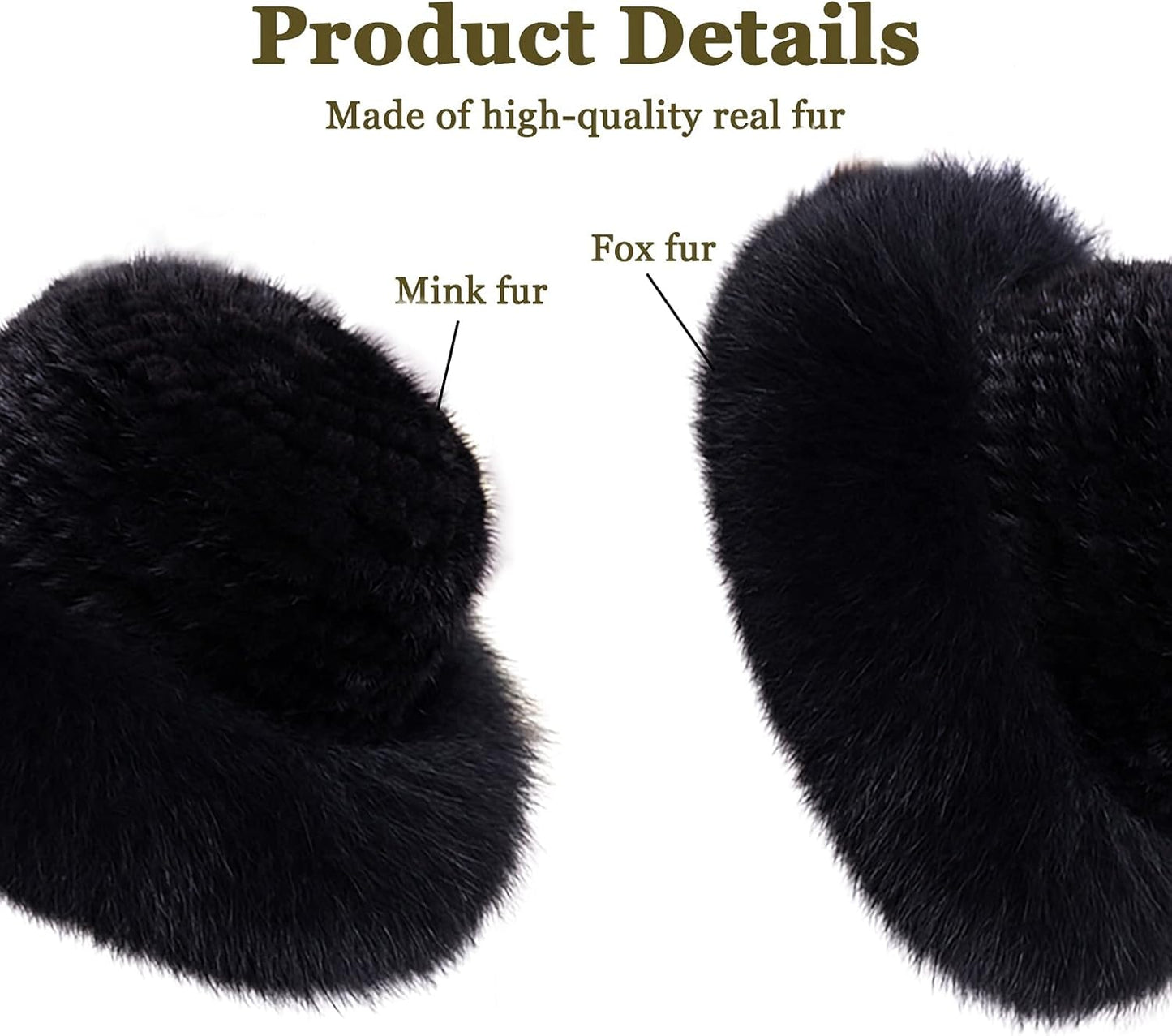 Mink Hat Real Fur Hat Knit Furry Womens Russian Hat Fur Hat for Women with Elastic