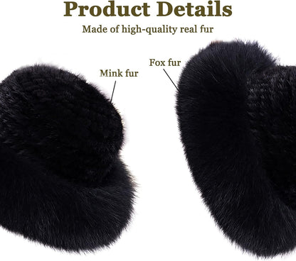 Mink Hat Real Fur Hat Knit Furry Womens Russian Hat Fur Hat for Women with Elastic