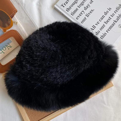 Mink Hat Real Fur Hat Knit Furry Womens Russian Hat Fur Hat for Women with Elastic