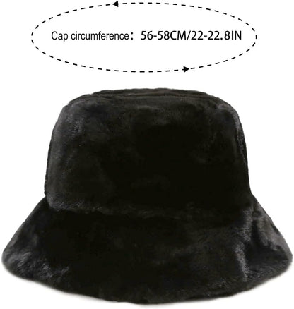 Faux Fur Bucket Hat – Fluffy Fuzzy Plush Warm Winter Hat Soft Cozy for Women Men Teens