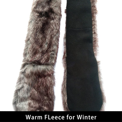 Animal Hat Faux Fur Hood Scarf Full Pockets Ear Flat Cap Hoodie Furry Gloves Party Costume (Gray Wolf)