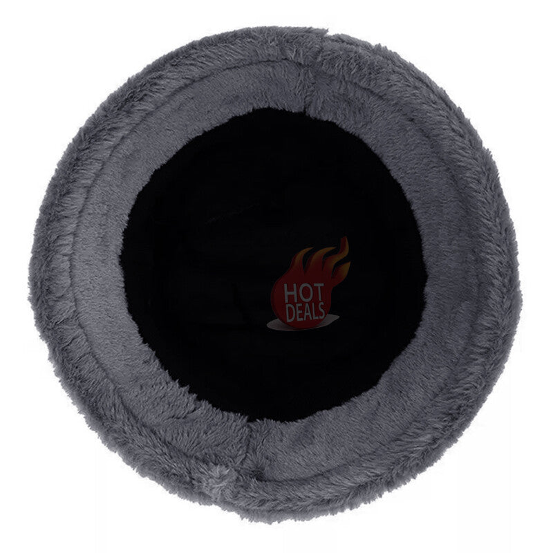 Women Winter Plush Bucket Hat Warm Solid Color Faux Fur Fisherman Cap