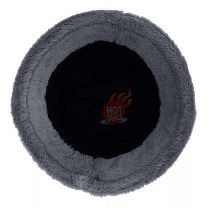 Women Winter Plush Bucket Hat Warm Solid Color Faux Fur Fisherman Cap