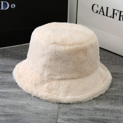 Faux Fur Bucket Hat – Fluffy Fuzzy Plush Warm Winter Hat Soft Cozy for Women Men Teens