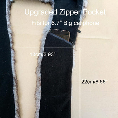 Animal Hat Faux Fur Hood Scarf Full Pockets Ear Flat Cap Hoodie Furry Gloves Party Costume (Gray Wolf)