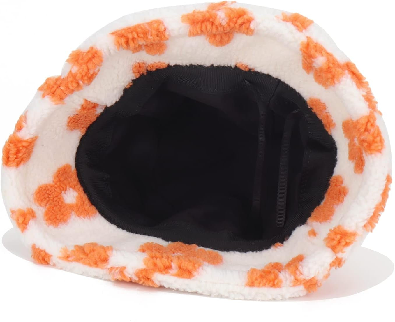 Winter Warm Plush Fuzzy Bucket Hat Faux Fur Daisy Flowers Shearling Fisherman Hats for Women