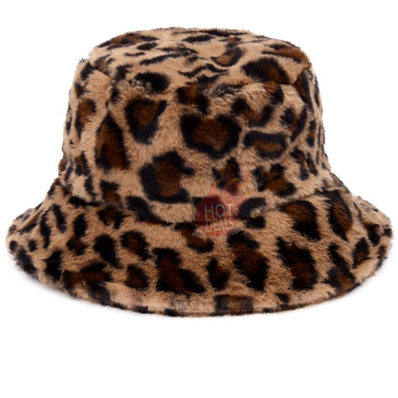 Women Winter Plush Bucket Hat Warm Solid Color Faux Fur Fisherman Cap