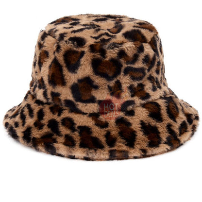 Women Winter Plush Bucket Hat Warm Solid Color Faux Fur Fisherman Cap